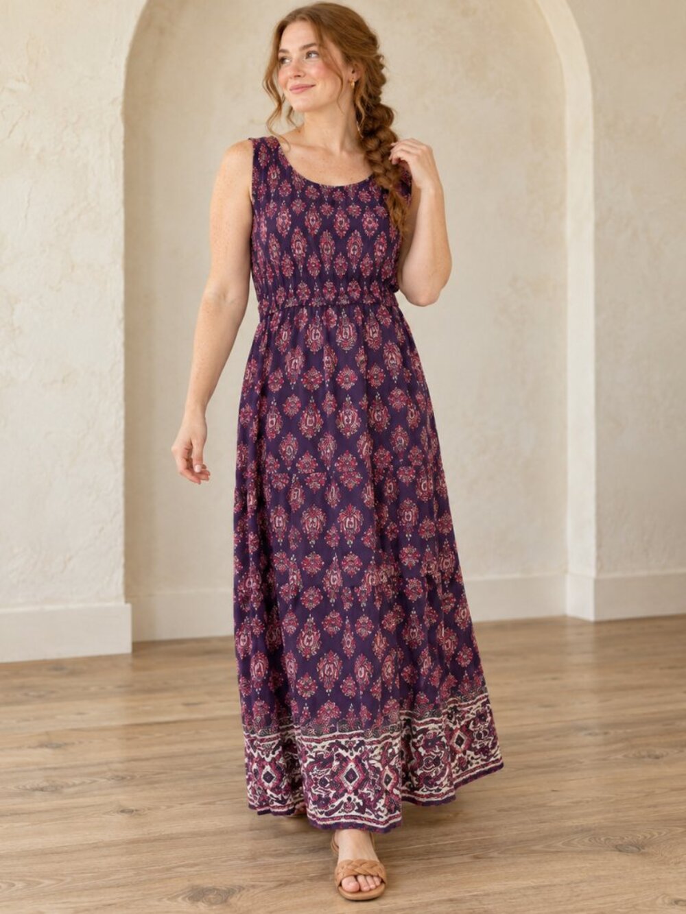 Sleeveless Purple and Pink Maxi Dress - Lucky brand, purple, large maxi dress